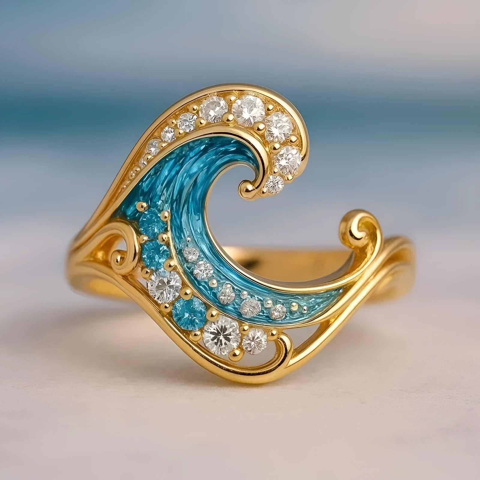 Gold Spray HAILANG series creative ring with micro inlay texture on a zinc alloy band.