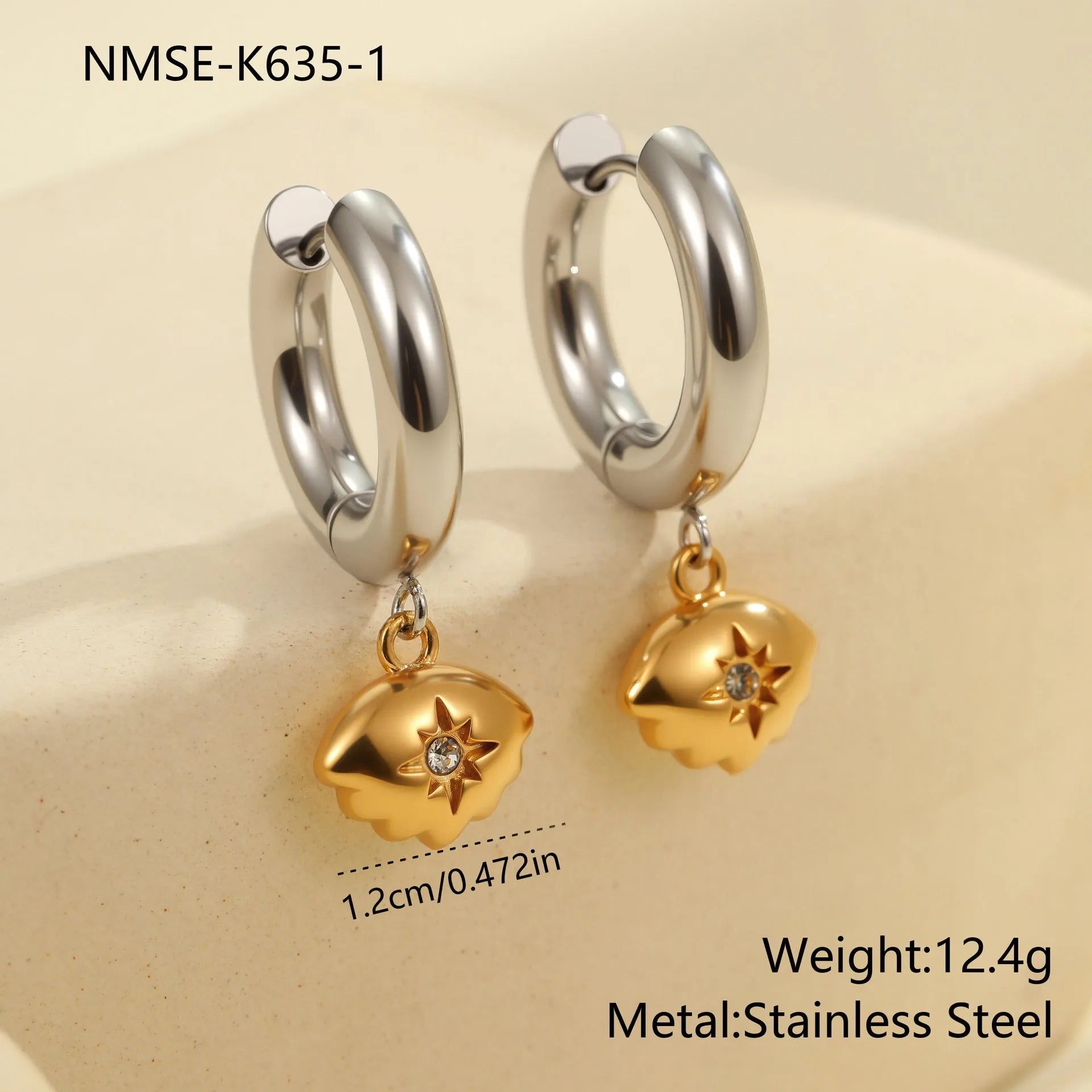 Christmas tree and heart shaped stainless steel earrings with 18K electroplating geometric designs