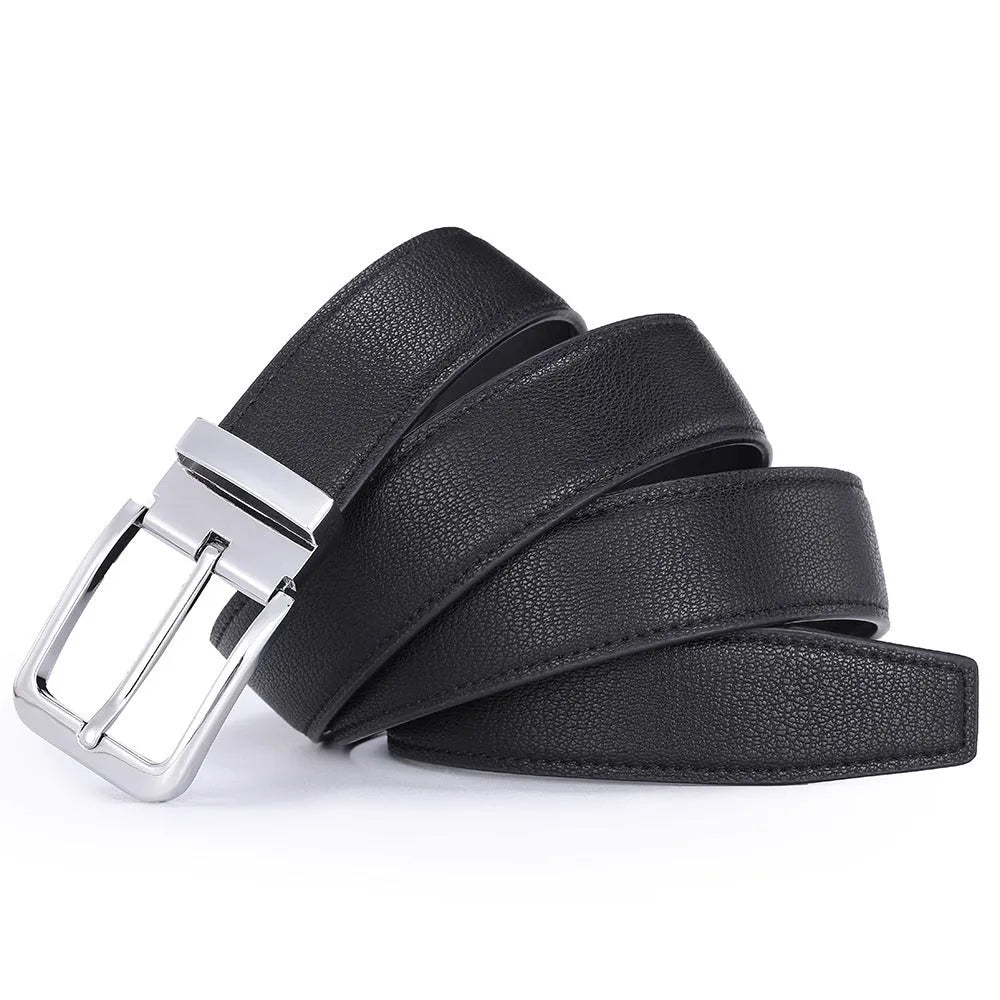 Men's genuine leather belt with alloy pin buckle, 3.3cm width, embossed finish, water drop pattern