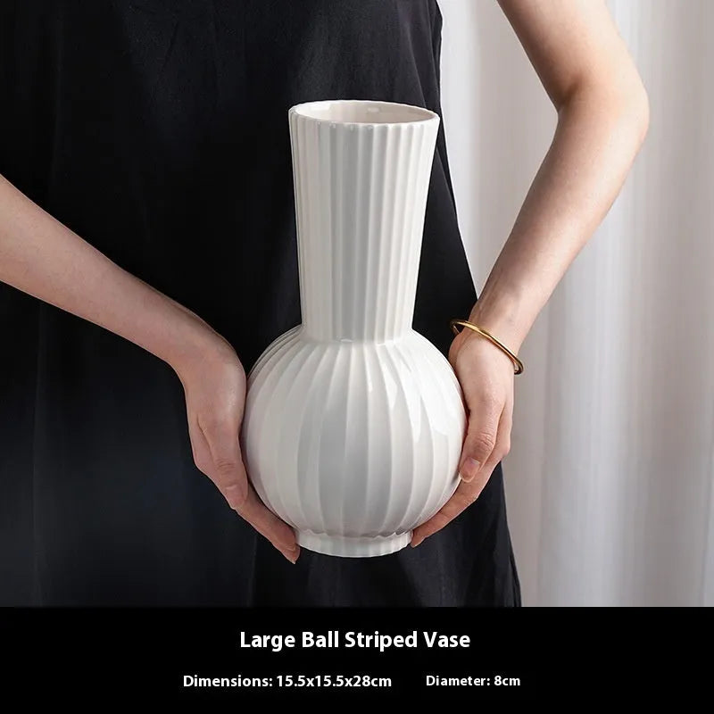 Ceramic ball vase with American country stripes and floral decoration for living room table