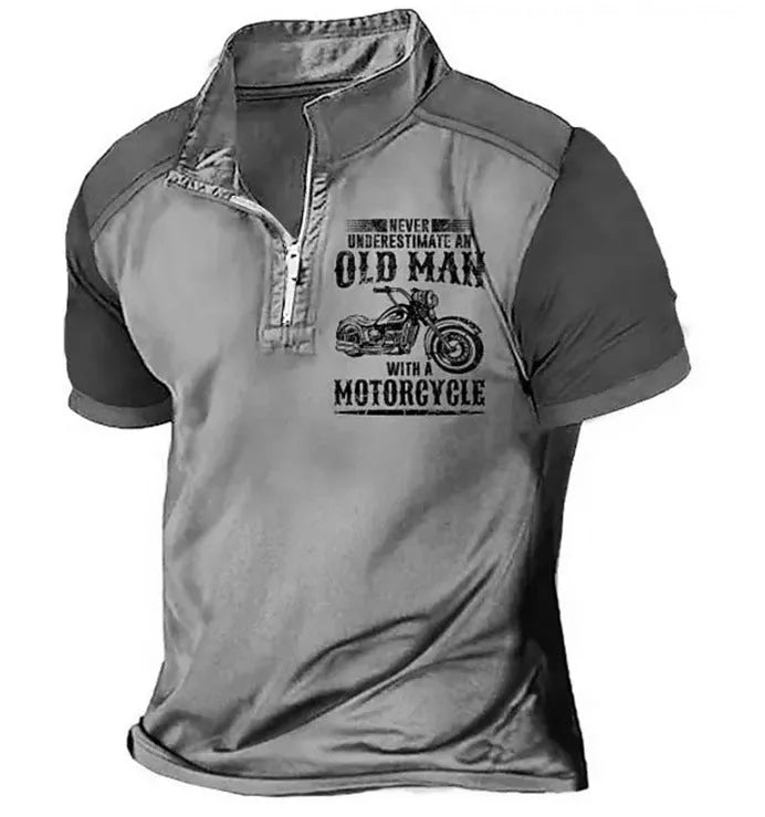 Men's casual short-sleeve polo shirt with lapel collar and digital letter print design.