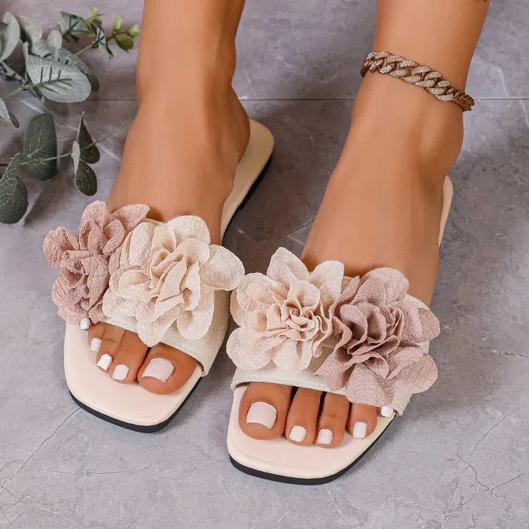 Beige suede women's flip-flops with rubber sole, pop art style, sizes 36-43