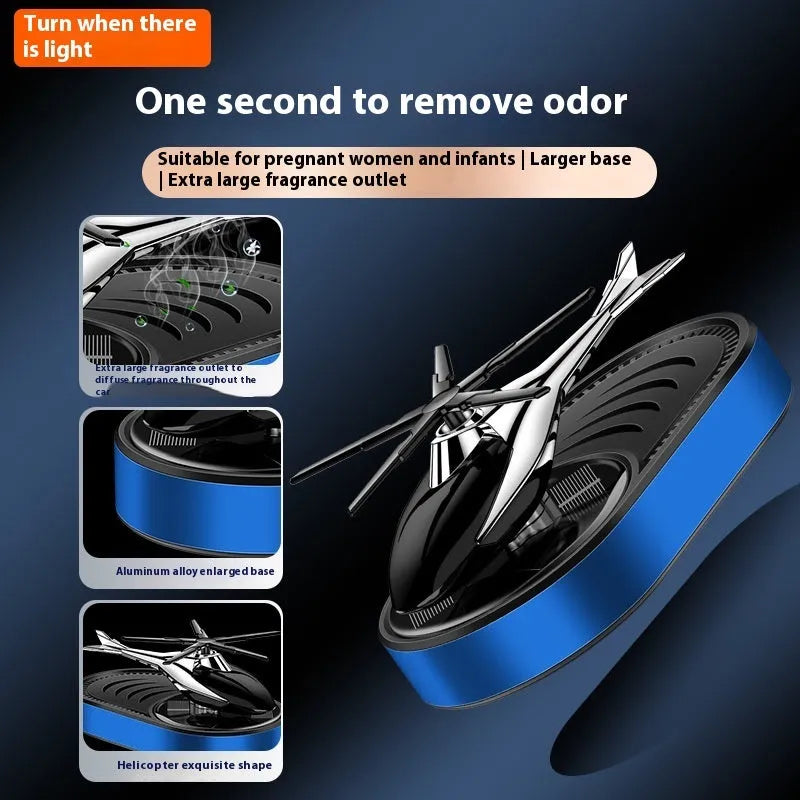 Solar car aromatherapy plastic ornament with fragrant tablet in black for dashboard use