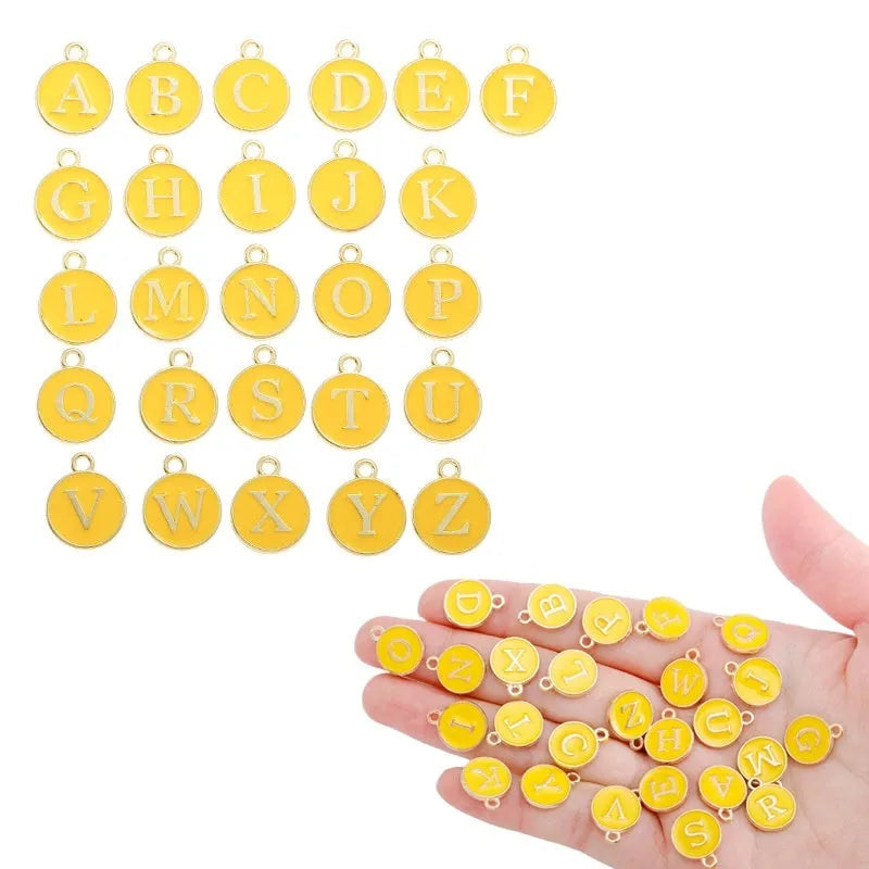 Round drop oil English letter alloy pendant set in multiple colours for DIY jewellery making
