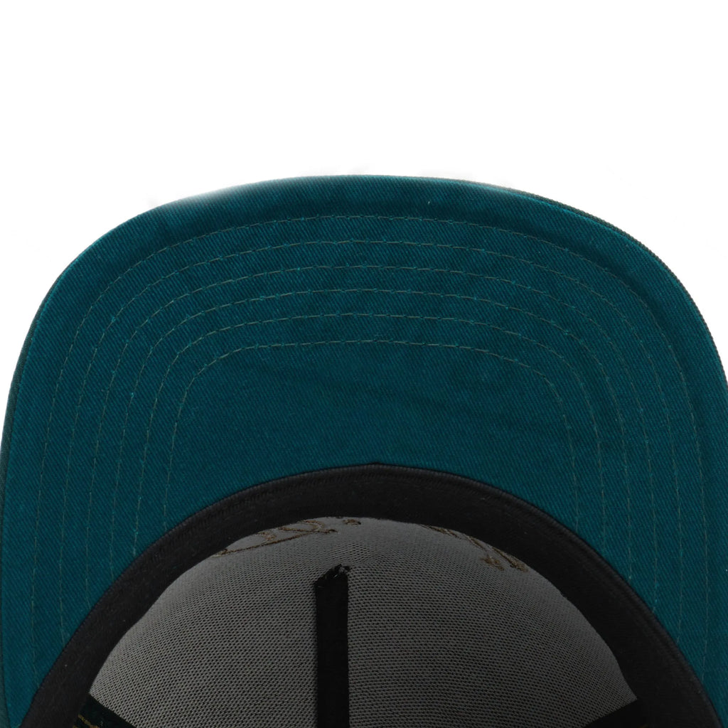 Black embroidered baseball cap with dome crown and adjustable back, front view
