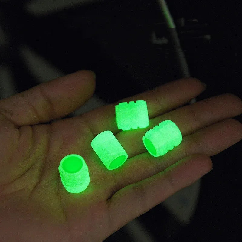 Black rubber car luminous valve caps with glow feature for tyre valves.