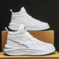 Men's black and white platform high-top board shoes with round toe and artificial PU uppers