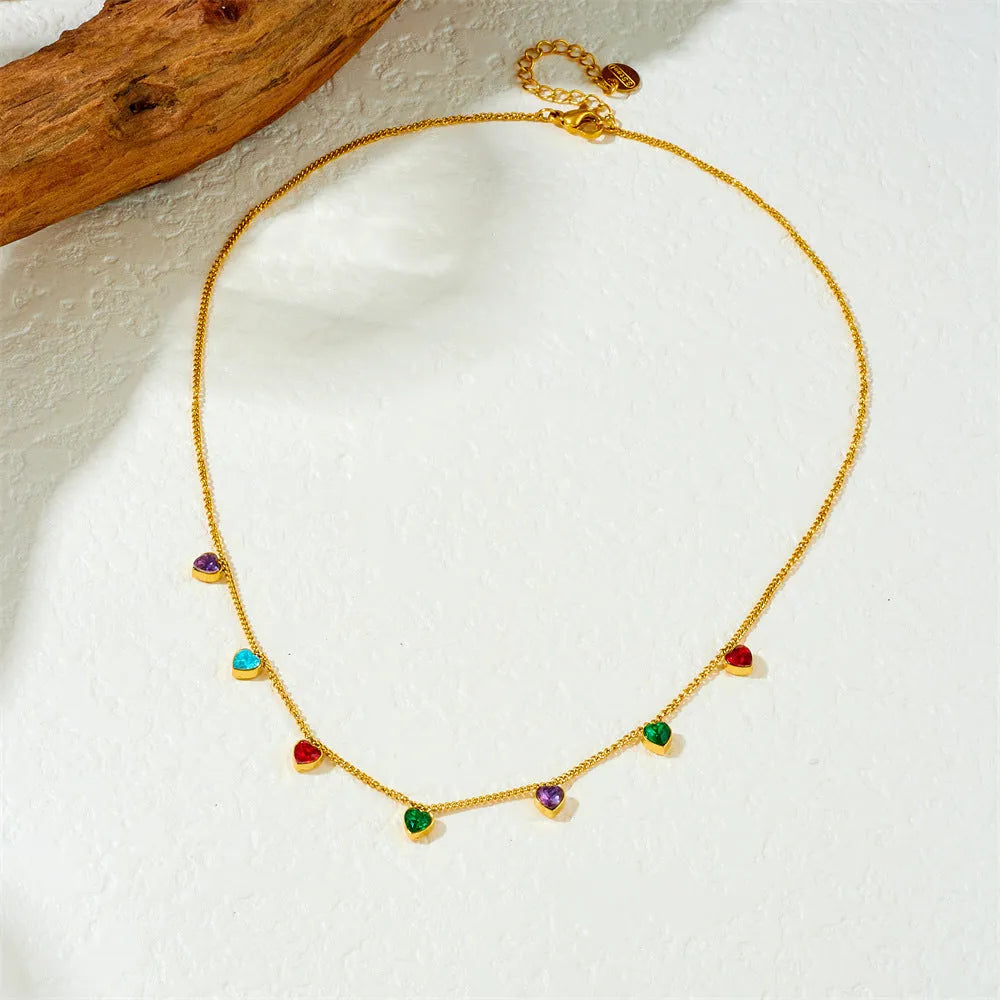 Gold-plated heart necklace on adjustable stainless steel chain