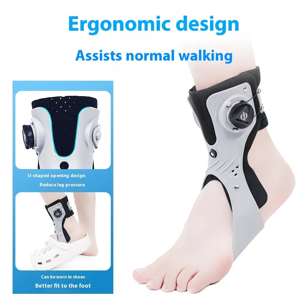 Grey and black ankle support brace with airbag button system for training and rehabilitation