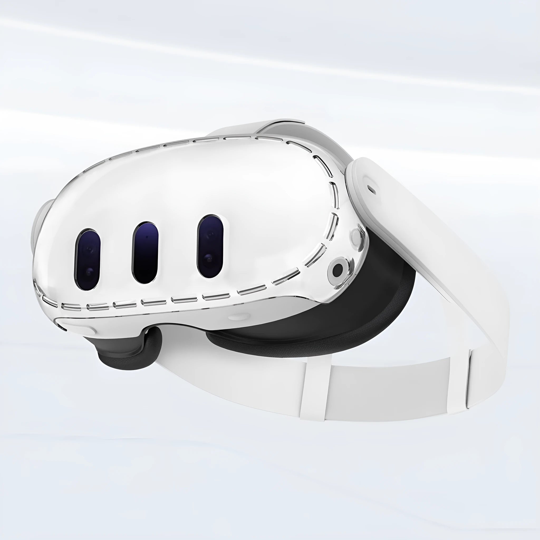 Transparent PC protective case for VR glasses with silicone edges on a white background