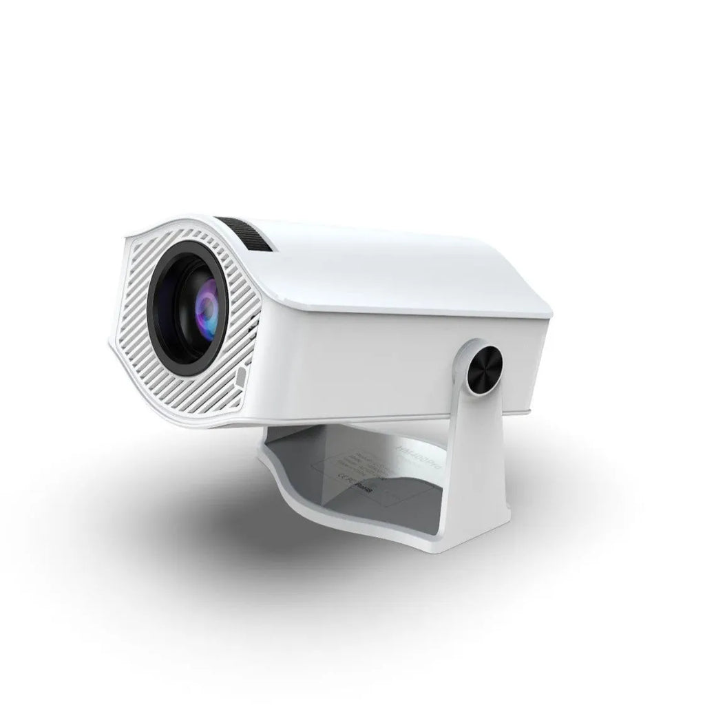 White portable 720p household projector with 1280x720 resolution, 200 ANSI lumens, 50W power, and US EU UK AU plug options