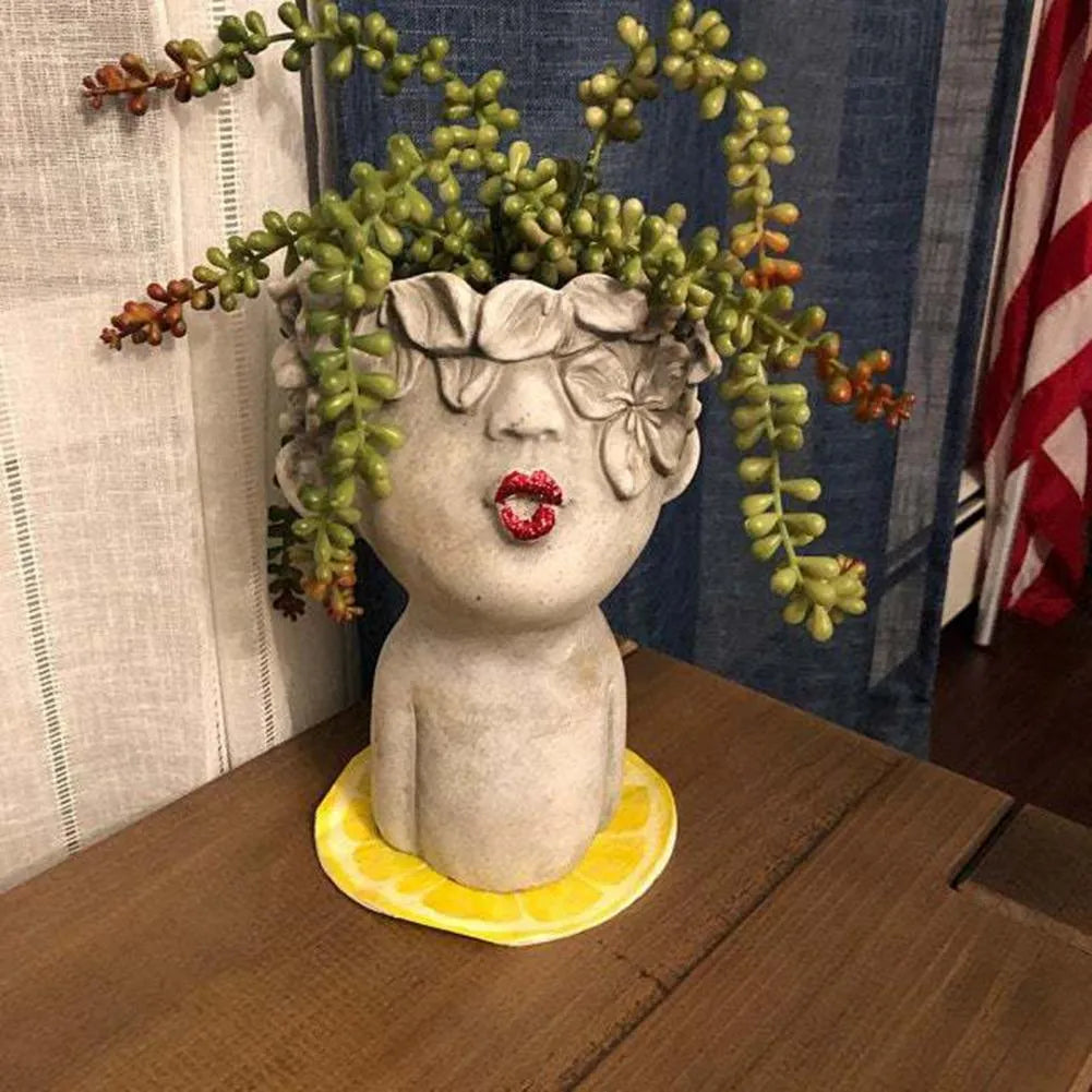 Resin garden faces flower pot with face-modeling design in picture colour