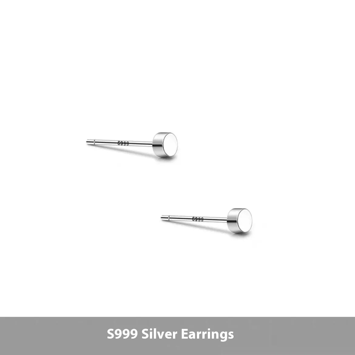 A pair of flat, round sterling silver S999 bone stud earrings on a plain background, showing silver and black colour options.