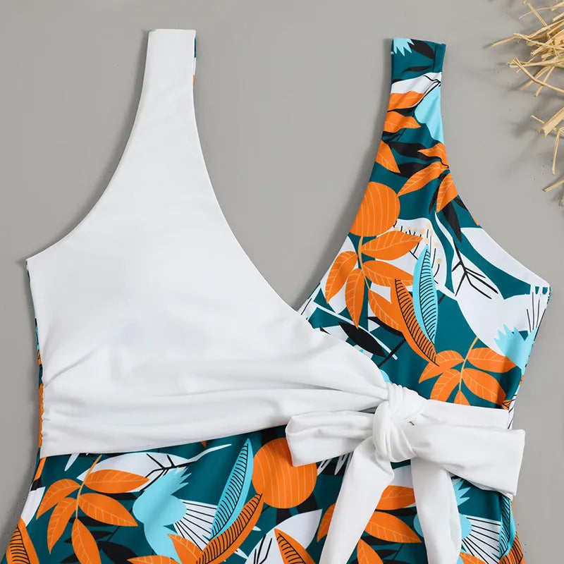 Women's high waist one-piece swimsuit with printed pattern in polyester-nylon quick-drying fabric