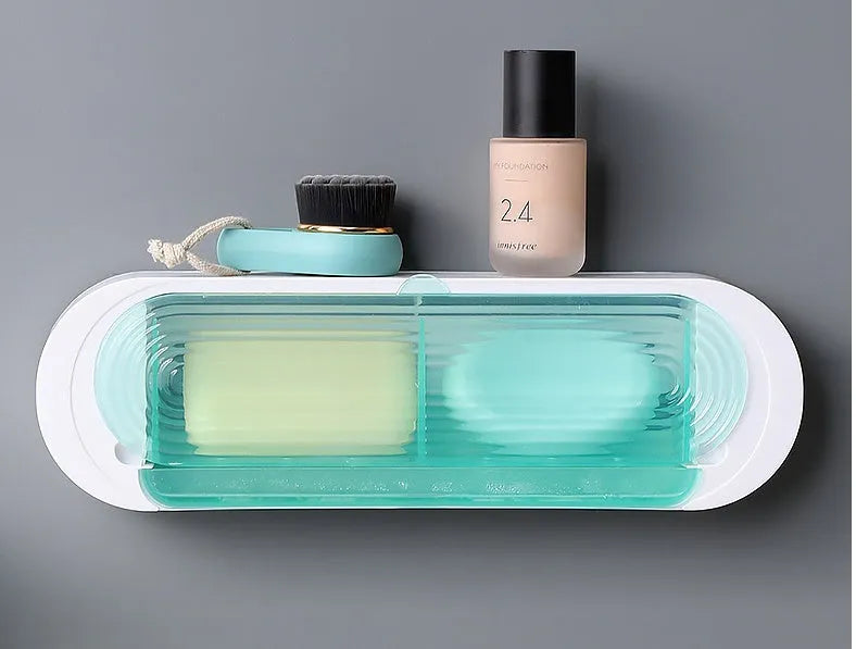 Green large ABS plastic drain soap box with lid on a bathroom counter