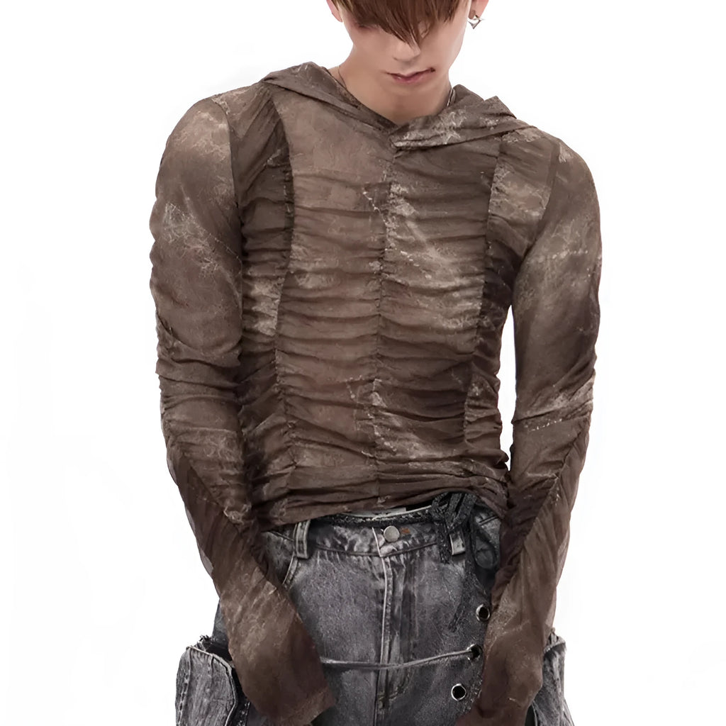 Boys' lightweight ice silk printing pleating inner wear shirt in pictured colour on hanger.
