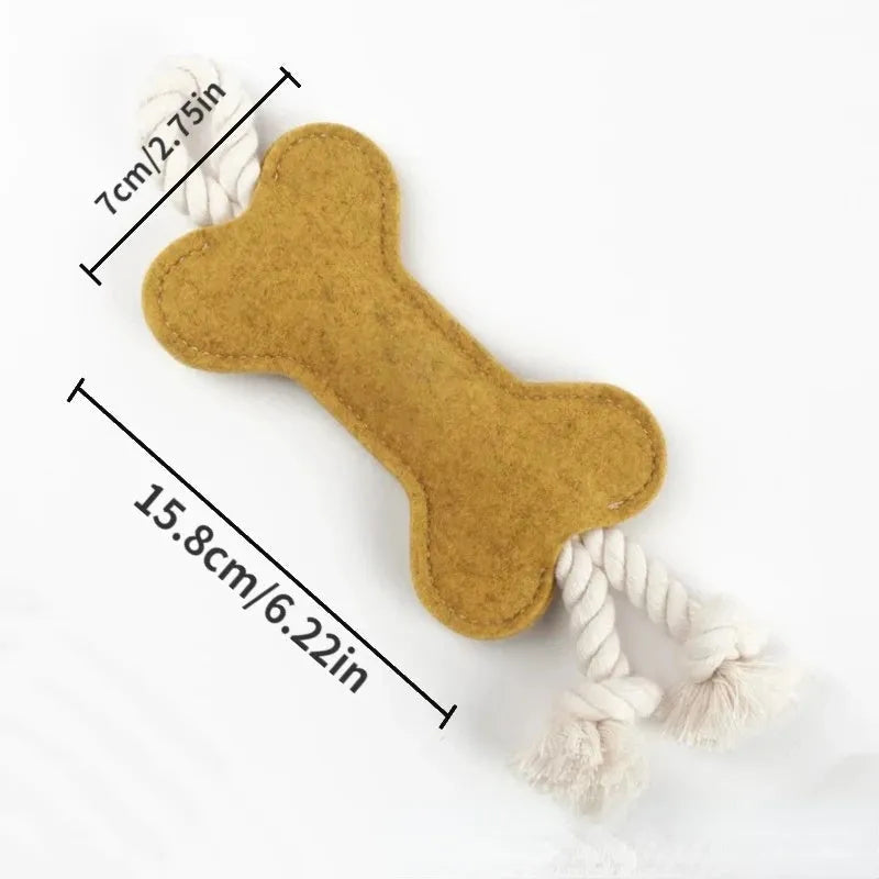 Bone-shaped felt dog chew toy in colour option for dental grinding