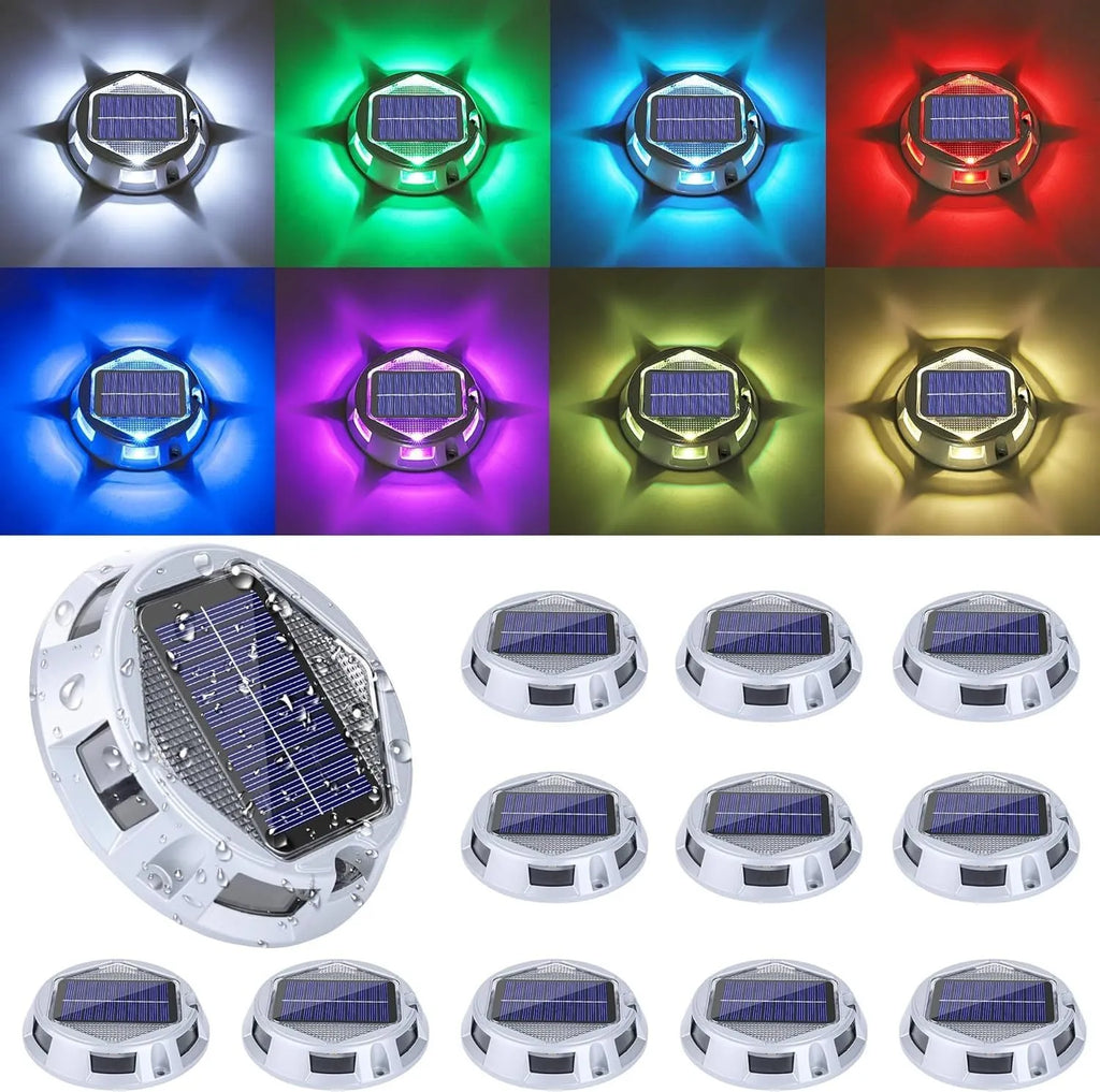 Solar floor lamp with IP68 rating, 2W LED, and colourful fixed colour RBG option for outdoor garden use