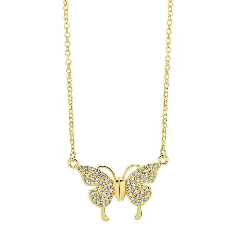 Gold titanium steel clavicle chain necklace with magnetic butterfly pendant on twisted chain