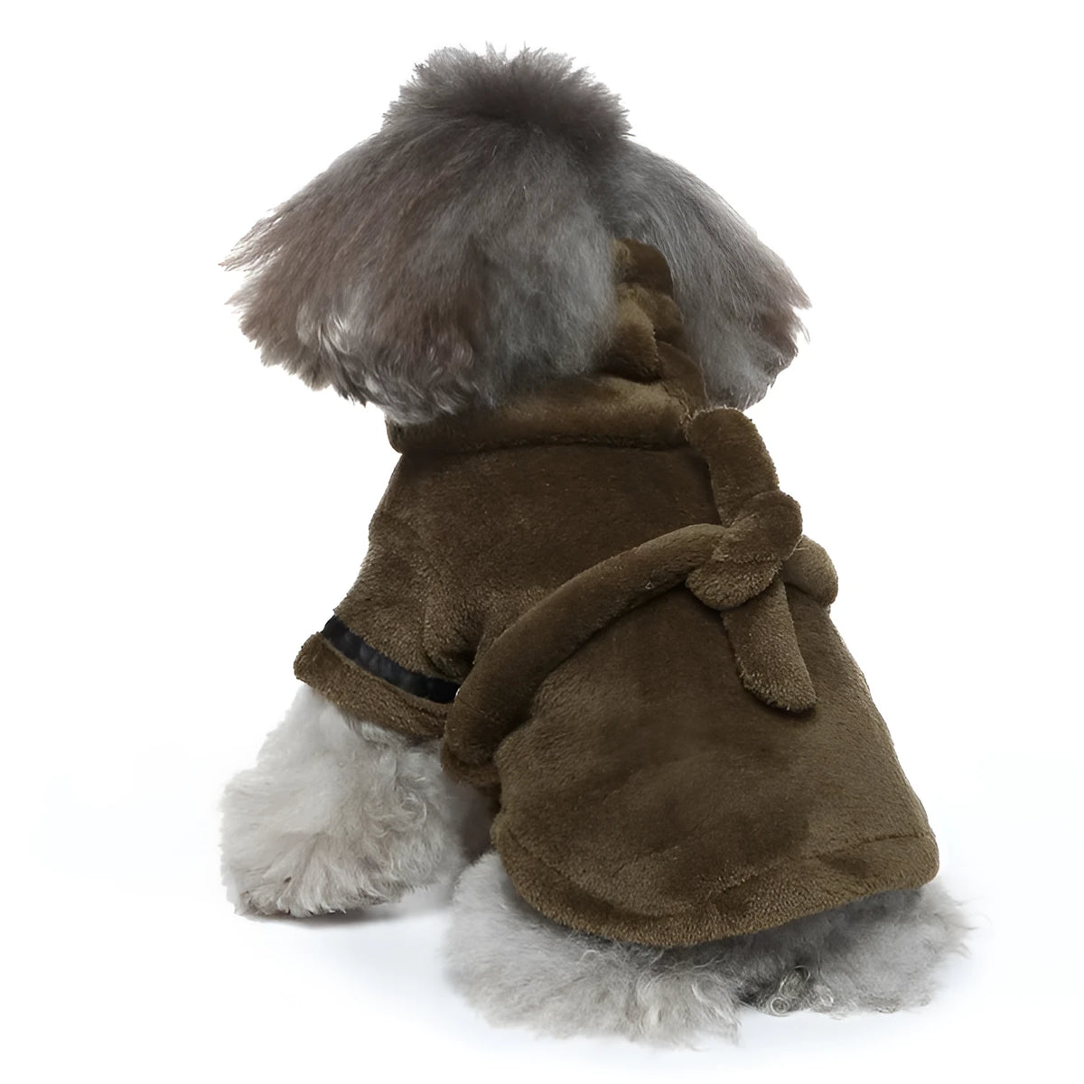 White hooded polyester pet bathrobe for dogs and cats, available in sizes S to XL