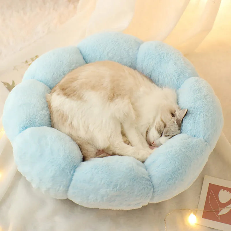 Round plus velvet pet nest in grey, 40cm outer diameter, 14cm height, soft anti-drop edge for cats