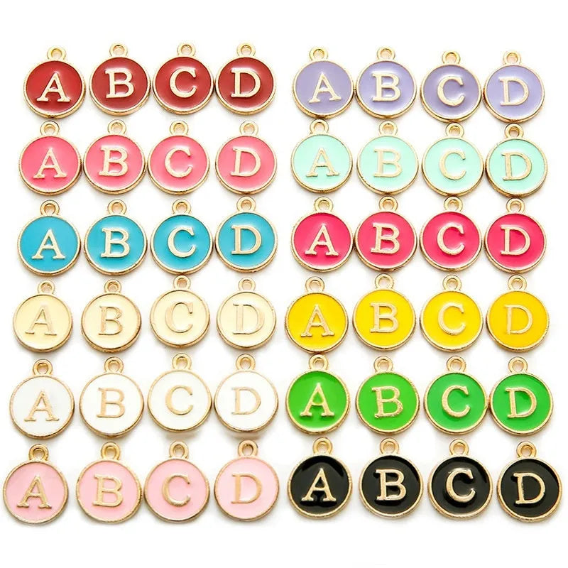 Round drop oil English letter alloy pendant set in multiple colours for DIY jewellery making