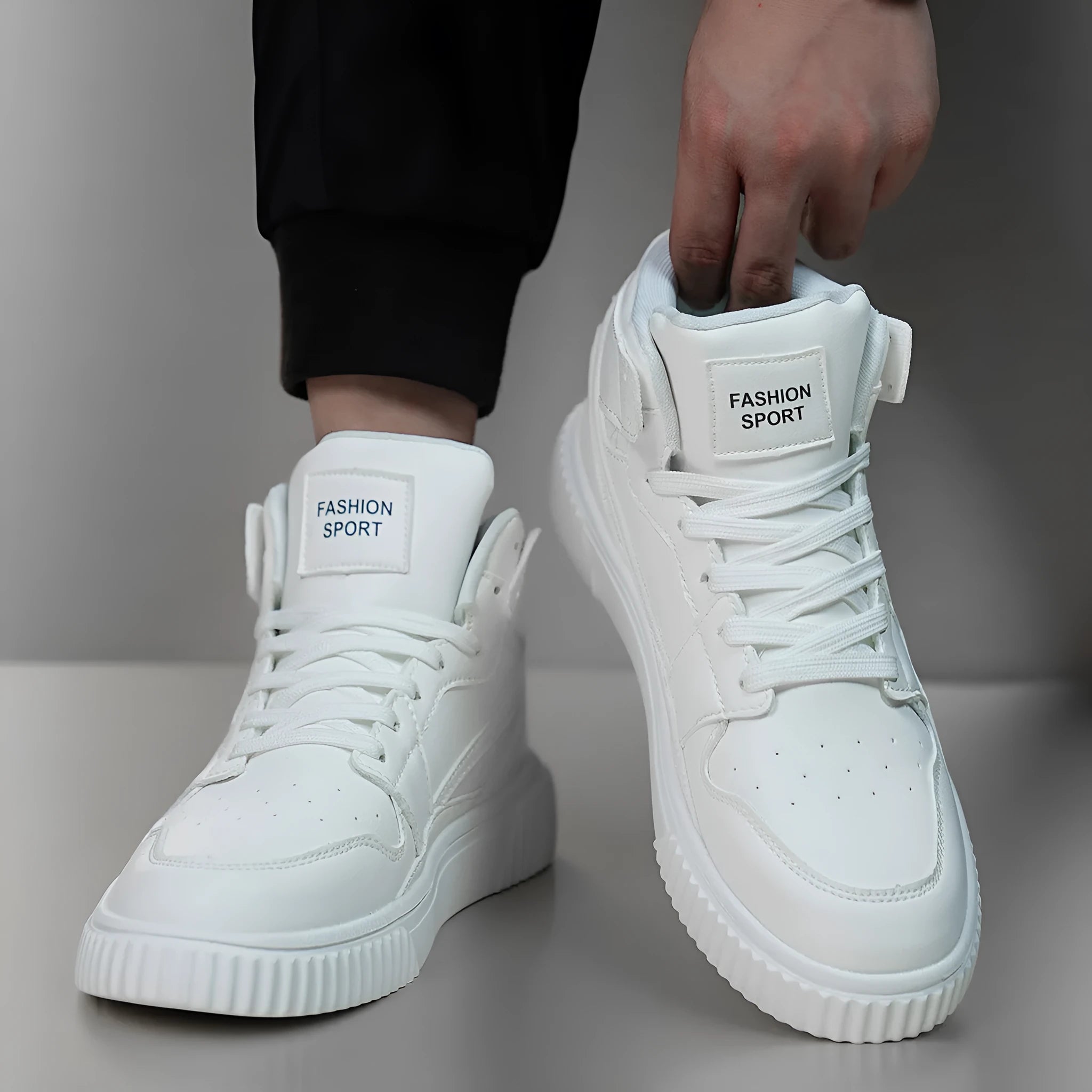 White men's casual shoes with microfiber upper and round toe design for autumn winter wear