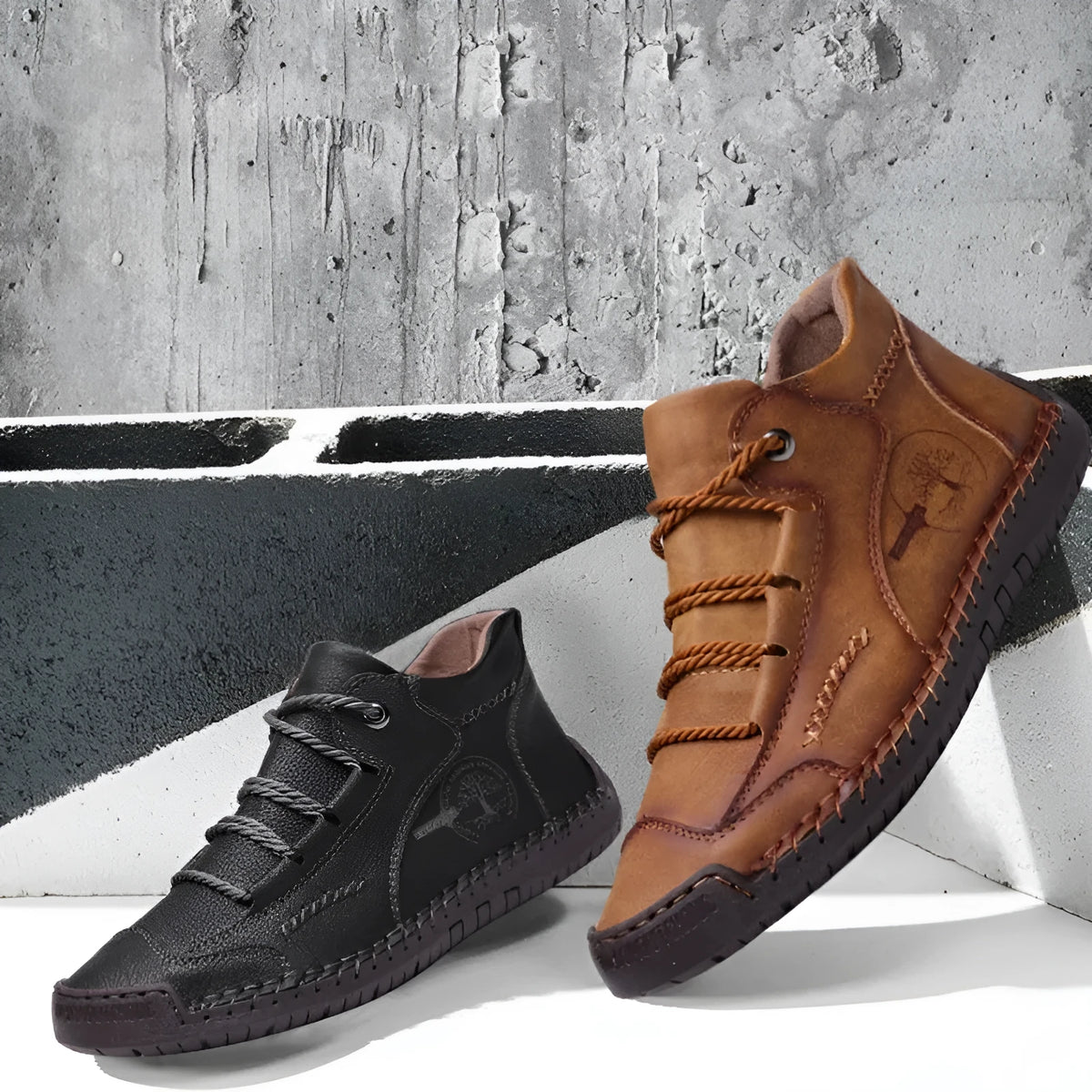 Men's leather casual boots in multiple colours with round toe and rubber soles