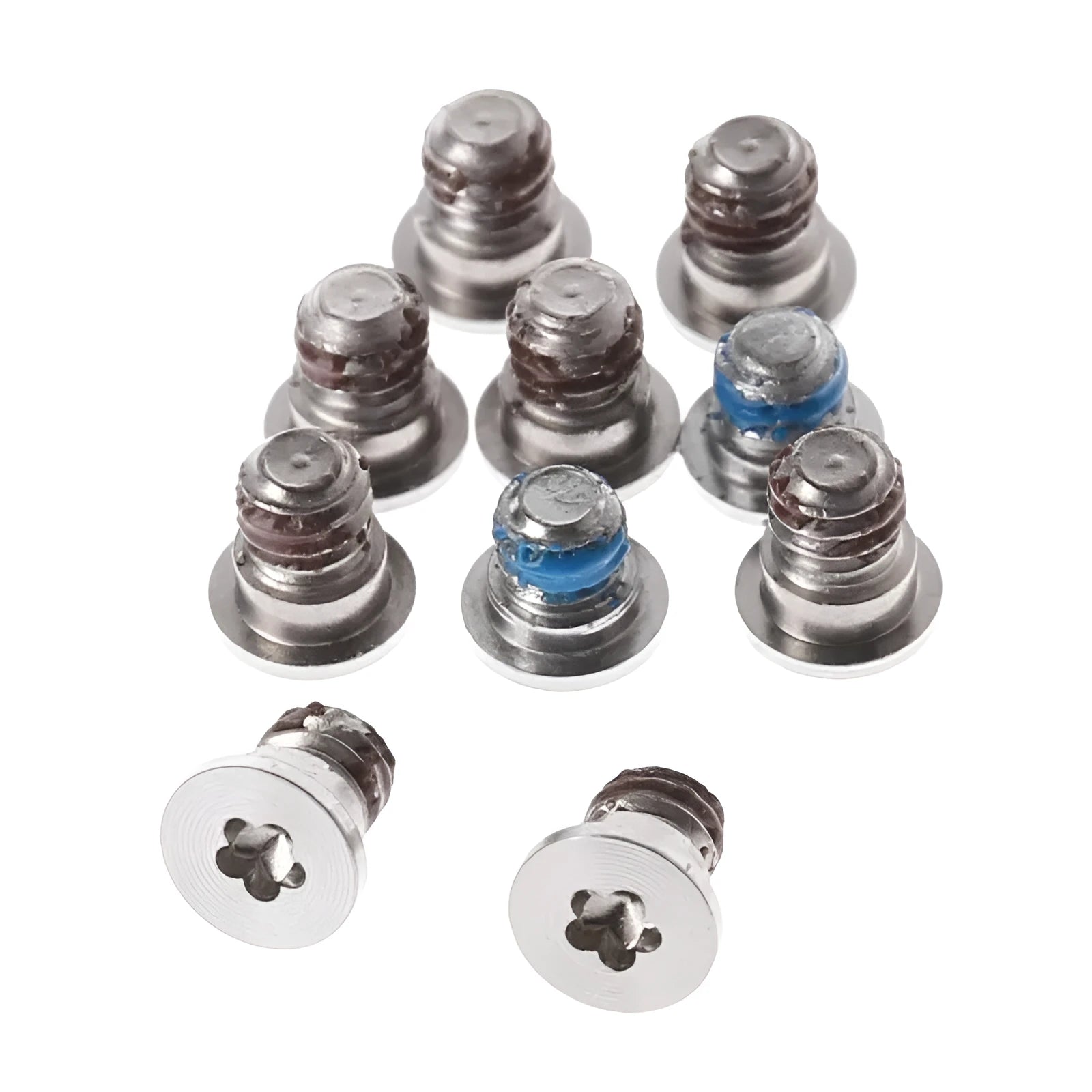 Ten metal replacement screws for MacBook Pro Retina A1502, A1398, and A1425 bottom shell repair.