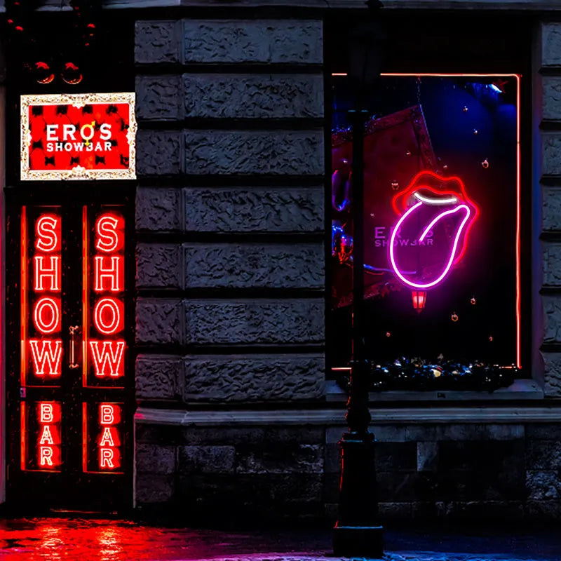LED neon atmosphere light with flexible silicone strip on transparent base plate, 40x30cm, USB powered