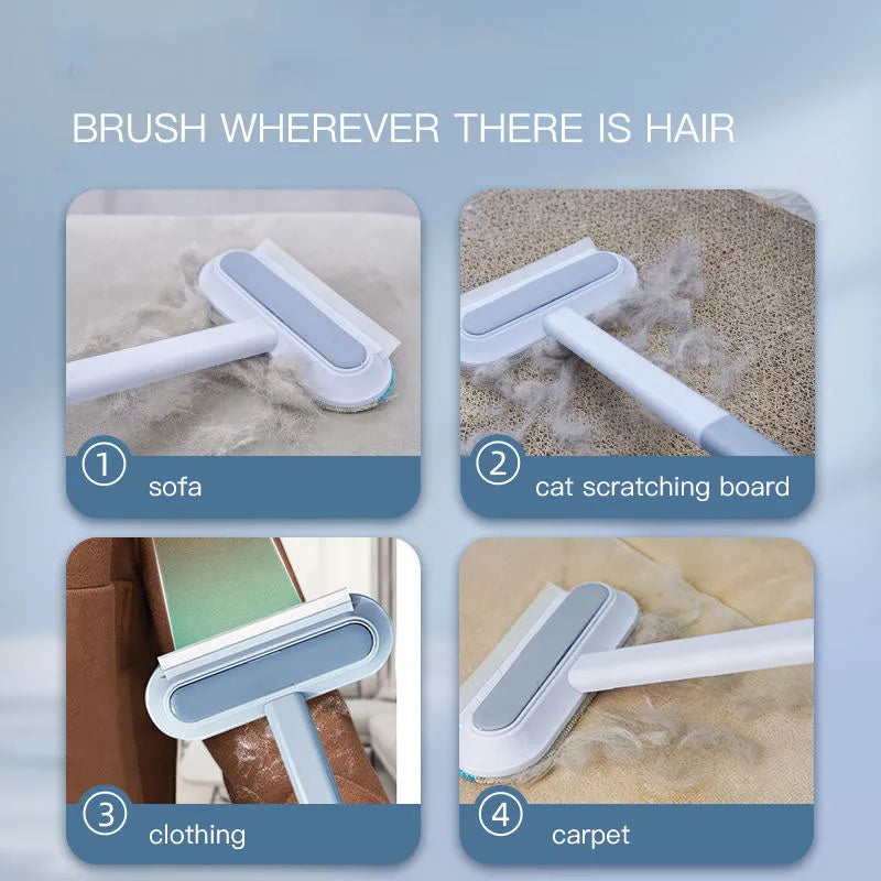 4-in-1 multifunctional hair removal brush with flannel surface and detachable handle for cleaning pet hair from screens and upholstery