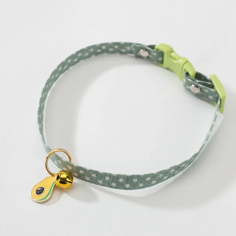 Adjustable pet collar with metal bell pendant and fabric bow tie decoration in choice of colours