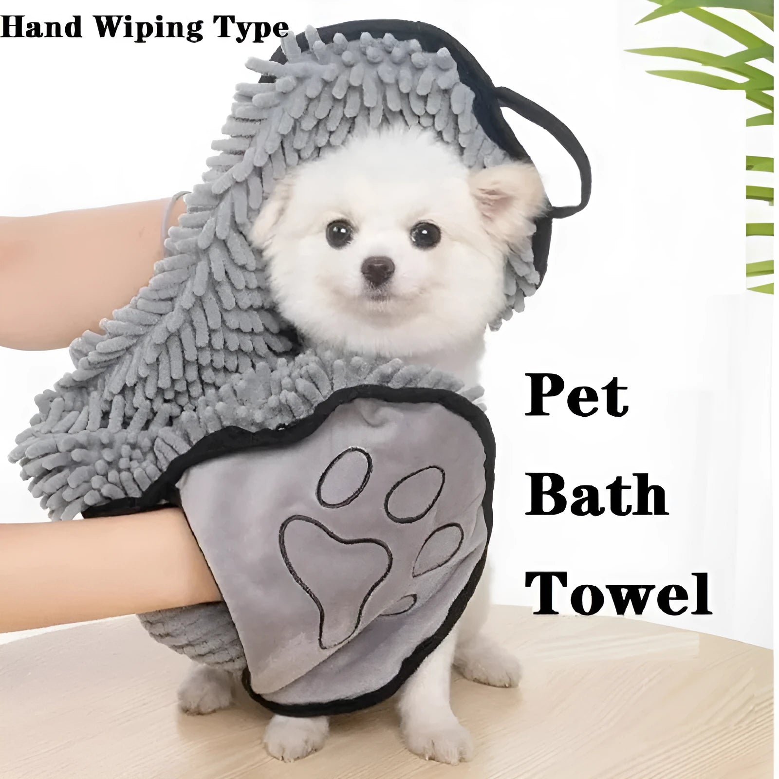 Blue quick-dry pet bath towel shown draped, sized 62 cm by 23 cm for drying dogs and cats.