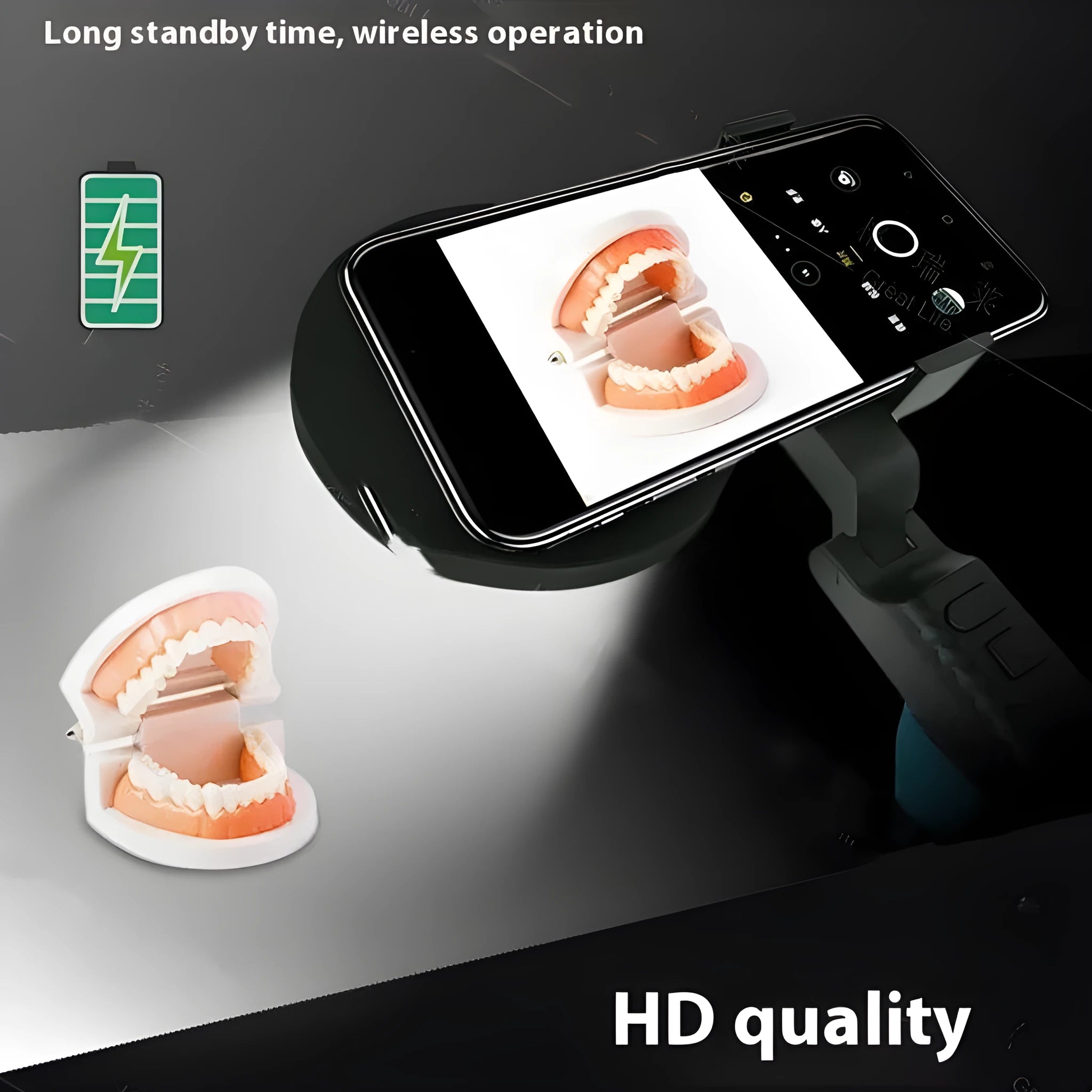 Black handheld LED fill light for mobile phone photography showing portable design