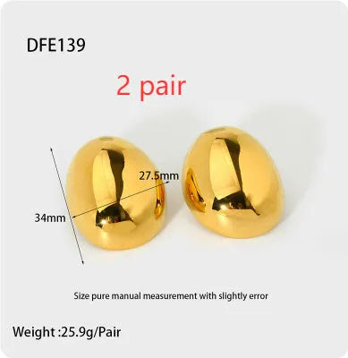 Geometric stainless steel ear studs with 18K gold electroplating and glazed surface in DFE139 colour