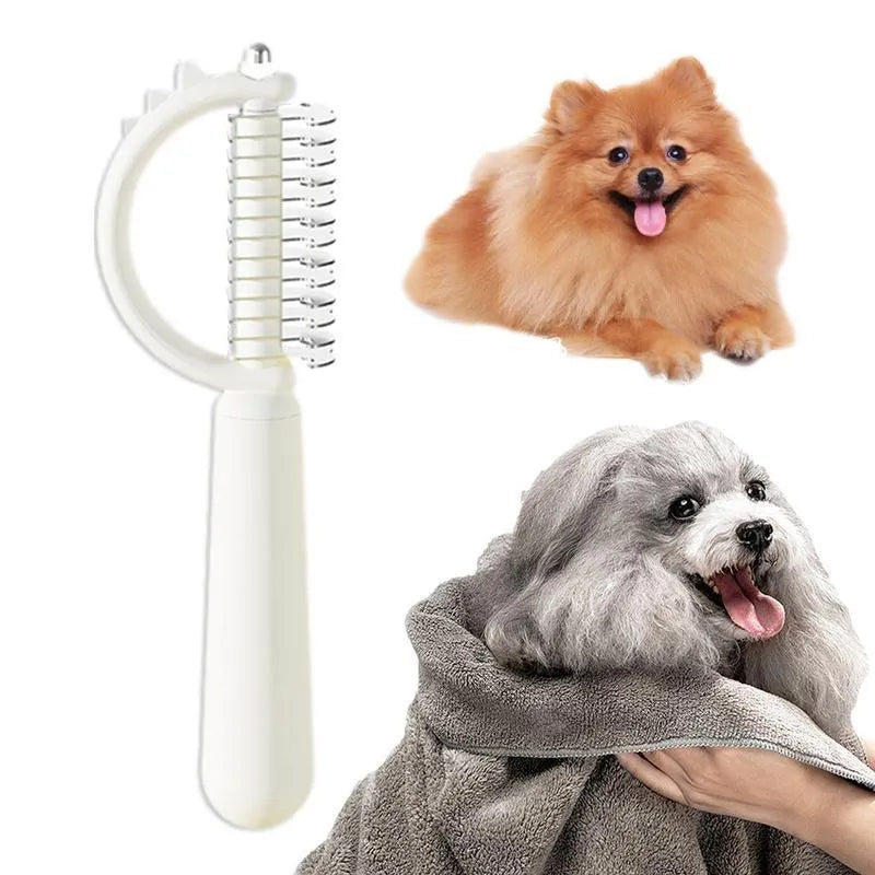 Blue dinosaur-shaped double-sided self-cleaning cat brush for grooming.