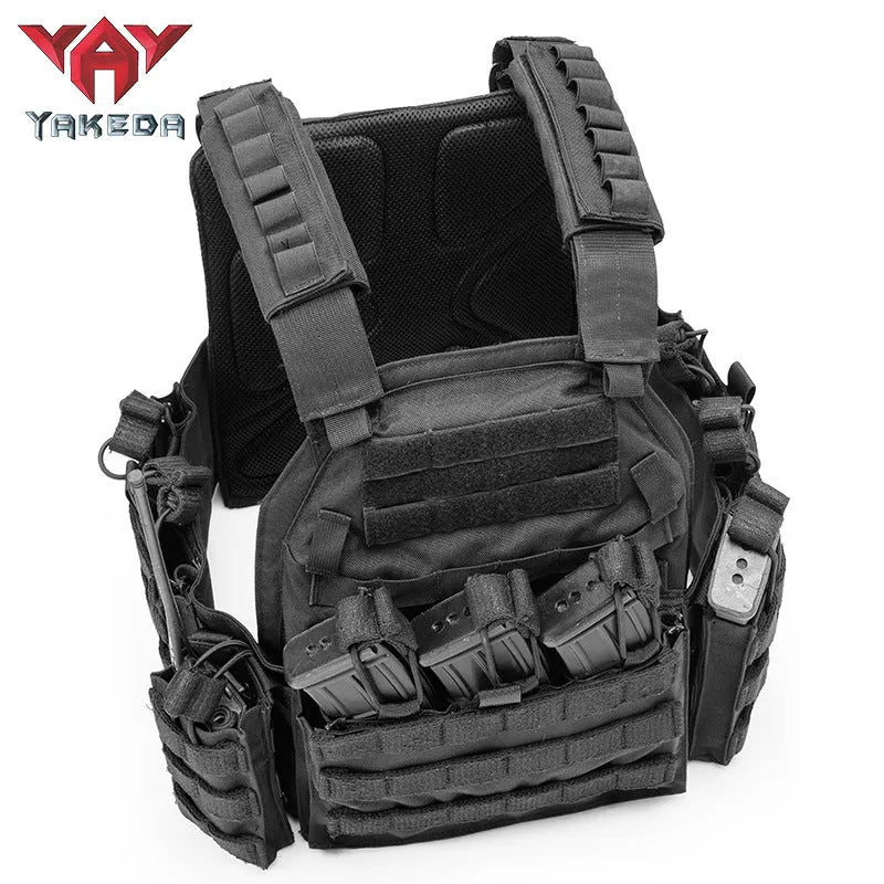 Outward Quick Dismantling 6094 Tactical Vest in black CP camouflage, adjustable waist, 1000D polyester for outdoor use