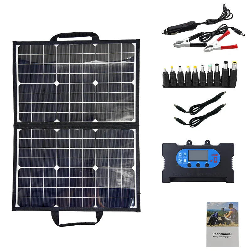 Black folding bag containing 40W single crystal solar panel for outdoor charging