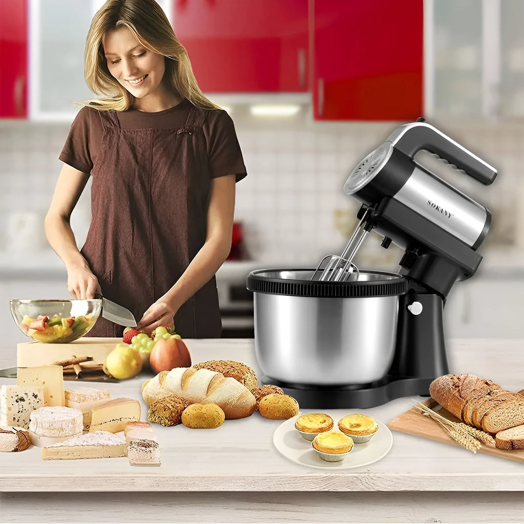 Black household electric flour-mixing and egg cooking machine 1000W, dimensions 28x22x35cm