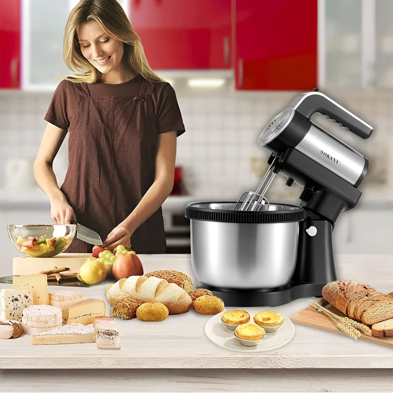 Black household electric flour-mixing and egg cooking machine 1000W, dimensions 28x22x35cm