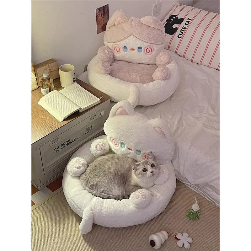 Cat nest wooden frame hug-style pet bed in big eyes blue colour with raised sides for small cats