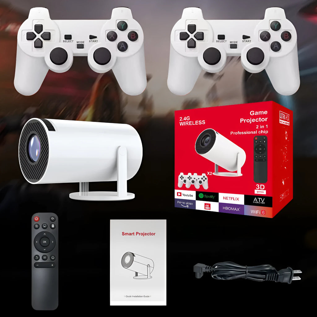 M300MAX portable projection game machine in red or white packaging with handles