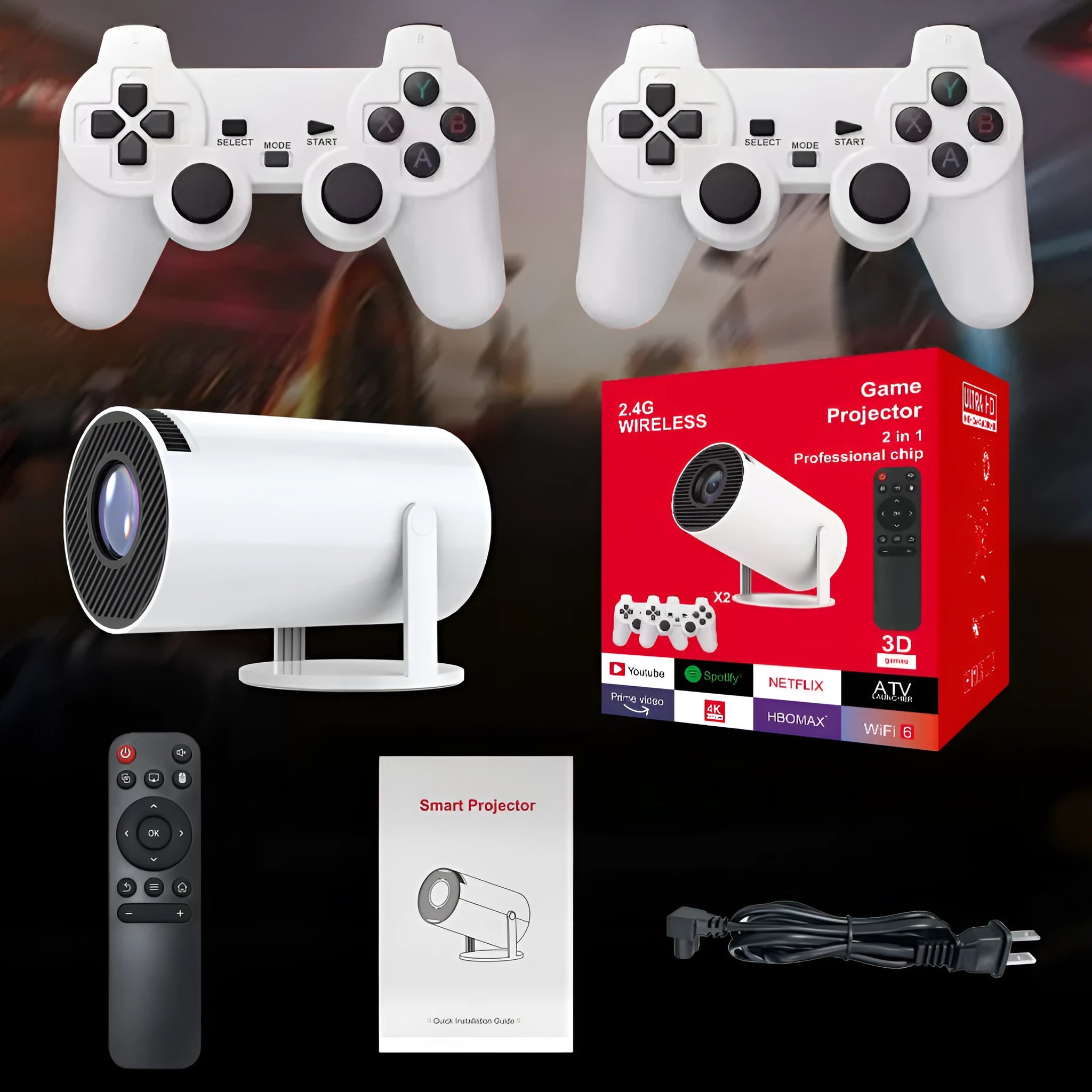 M300MAX portable projection game machine in red or white packaging with handles