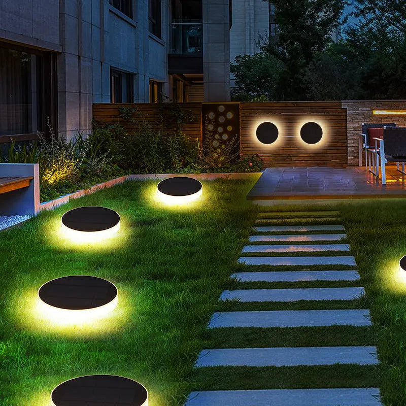 Solar underground light, IP44 outdoor household ground lamp, round or square decorative style, 5W rated power.