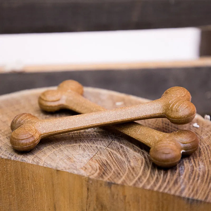 Dog chew toys in chicken leg bone, Z-shaped bone, double bone, triangle bone, and toothbrush bone shapes made from wood flour nylon