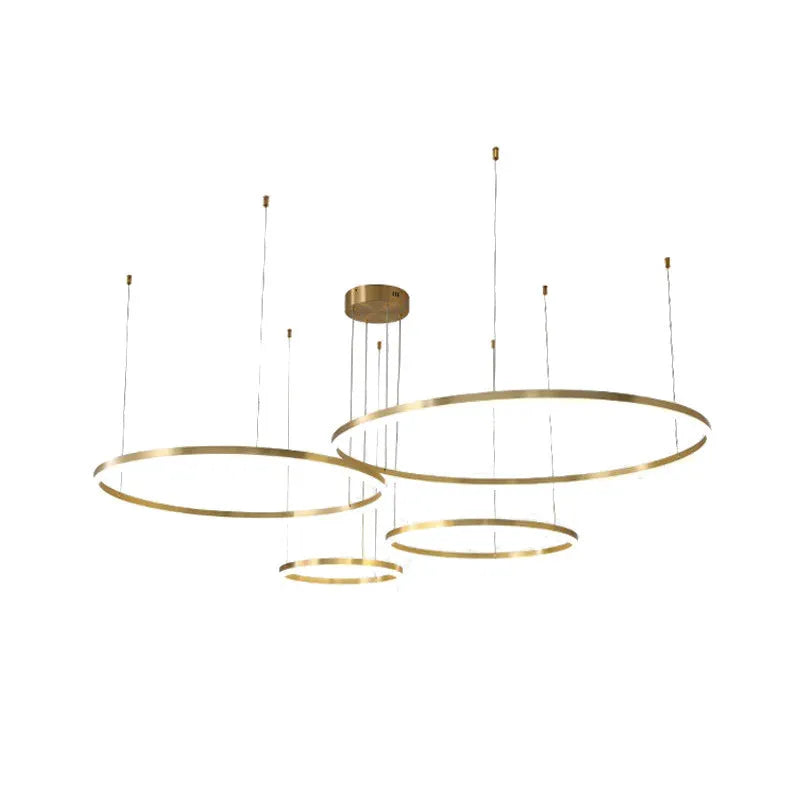 Nordic modern copper circle chandelier with acrylic panels, three circles parallel, 40CM diameter for living room