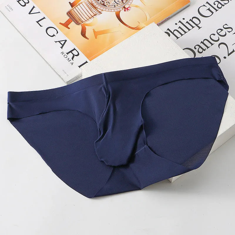 Men's ice silk seamless briefs with bullet separation pouch in multiple colour options