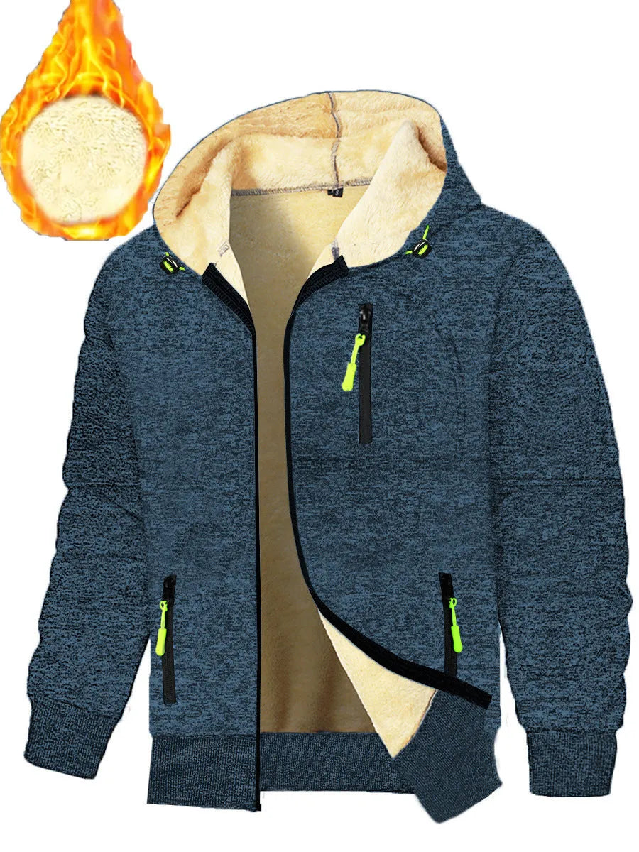 Thickened men's sports fitness casual jacquard hooded jacket in solid colour with loose cardigan style