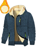 Thickened men's sports fitness casual jacquard hooded jacket in solid colour with loose cardigan style