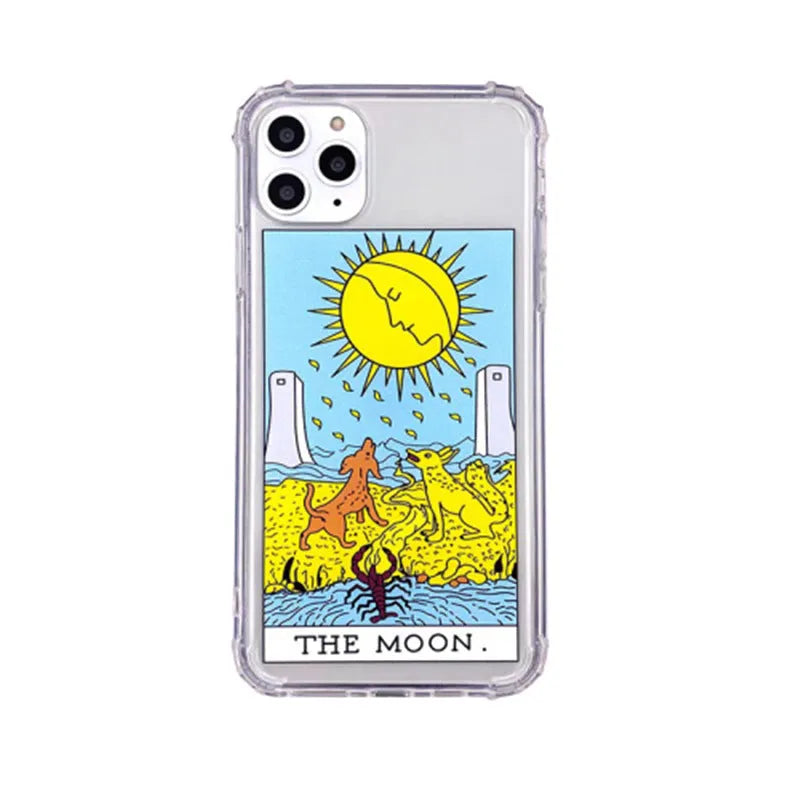 Retro cartoon graffiti design iPhone case showing sun and moon colour options on a silicone back cover.